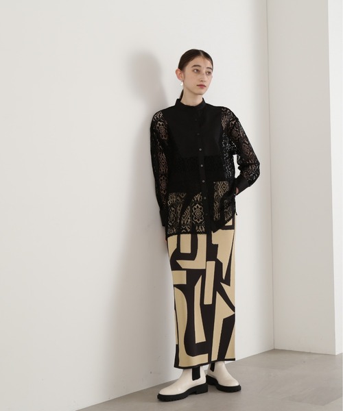 N.(N. Natural Beauty Basic)(エヌエヌナチュラルビューティーベーシック)の「◆ブロックレースバンドカラーブラウス(シャツ/ブラウス・レディース・オフホワイト/ブラック・MEDIUM)」の20枚目の写真