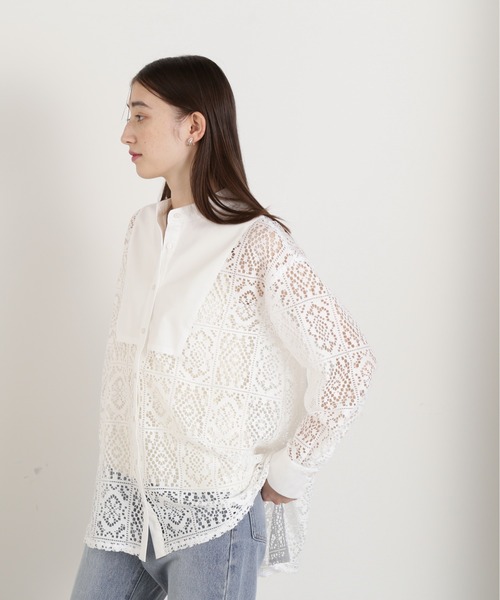 N.(N. Natural Beauty Basic)(エヌエヌナチュラルビューティーベーシック)の「◆ブロックレースバンドカラーブラウス(シャツ/ブラウス・レディース・オフホワイト/ブラック・MEDIUM)」の4枚目の写真