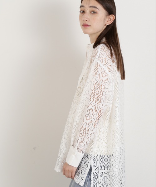 N.(N. Natural Beauty Basic)(エヌエヌナチュラルビューティーベーシック)の「◆ブロックレースバンドカラーブラウス(シャツ/ブラウス・レディース・オフホワイト/ブラック・MEDIUM)」の5枚目の写真