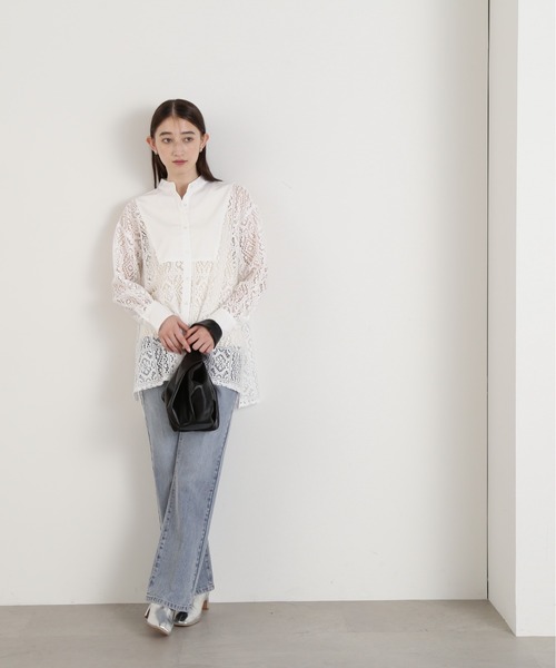 N.(N. Natural Beauty Basic)(エヌエヌナチュラルビューティーベーシック)の「◆ブロックレースバンドカラーブラウス(シャツ/ブラウス・レディース・オフホワイト/ブラック・MEDIUM)」の7枚目の写真