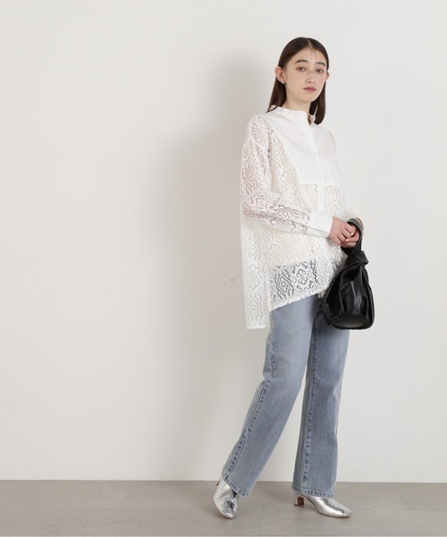 N.(N. Natural Beauty Basic)(エヌエヌナチュラルビューティーベーシック)の「◆ブロックレースバンドカラーブラウス(シャツ/ブラウス・レディース・オフホワイト/ブラック・MEDIUM)」の8枚目の写真