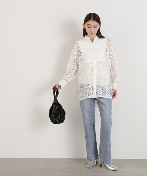 N.(N. Natural Beauty Basic)(エヌエヌナチュラルビューティーベーシック)の「◆ブロックレースバンドカラーブラウス(シャツ/ブラウス・レディース・オフホワイト/ブラック・MEDIUM)」の9枚目の写真