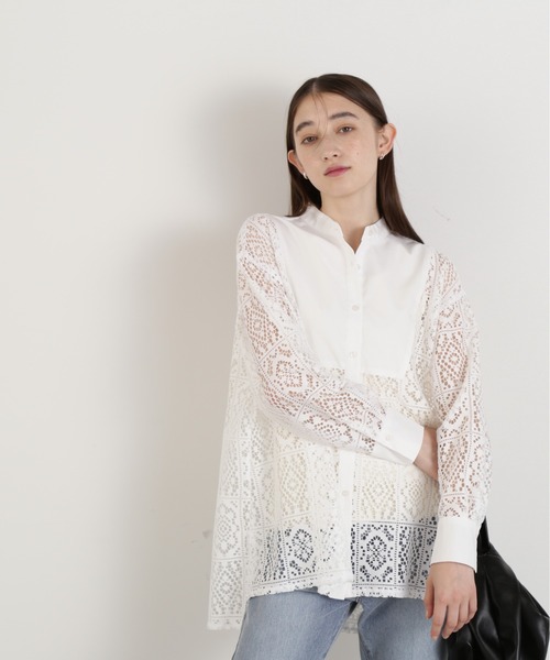 N.(N. Natural Beauty Basic)(エヌエヌナチュラルビューティーベーシック)の「◆ブロックレースバンドカラーブラウス(シャツ/ブラウス・レディース・オフホワイト/ブラック・MEDIUM)」の10枚目の写真