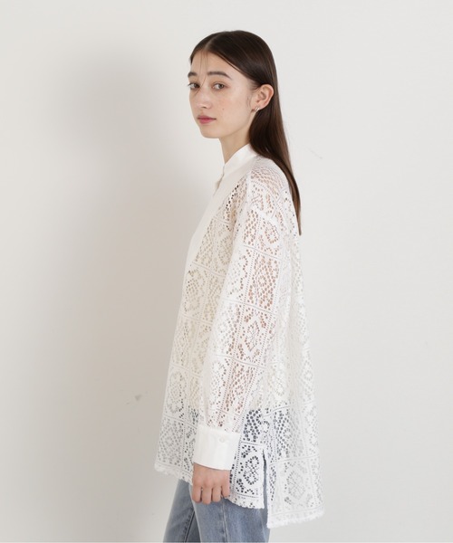 N.(N. Natural Beauty Basic)(エヌエヌナチュラルビューティーベーシック)の「◆ブロックレースバンドカラーブラウス(シャツ/ブラウス・レディース・オフホワイト/ブラック・MEDIUM)」の12枚目の写真