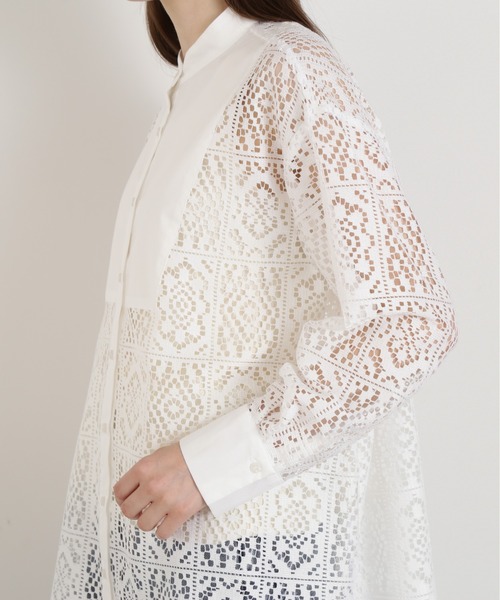 N.(N. Natural Beauty Basic)(エヌエヌナチュラルビューティーベーシック)の「◆ブロックレースバンドカラーブラウス(シャツ/ブラウス・レディース・オフホワイト/ブラック・MEDIUM)」の14枚目の写真