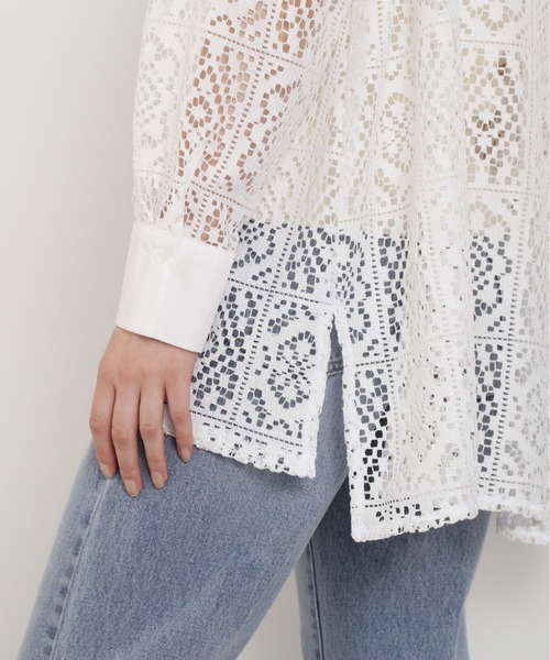 N.(N. Natural Beauty Basic)(エヌエヌナチュラルビューティーベーシック)の「◆ブロックレースバンドカラーブラウス(シャツ/ブラウス・レディース・オフホワイト/ブラック・MEDIUM)」の15枚目の写真