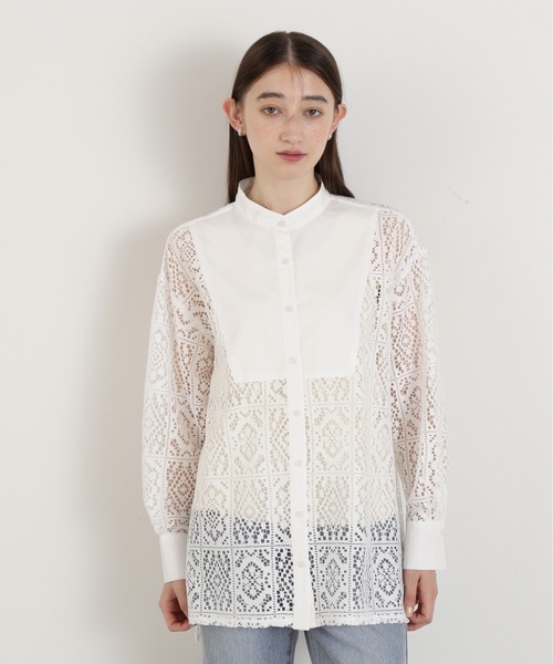 N.(N. Natural Beauty Basic)(エヌエヌナチュラルビューティーベーシック)の「◆ブロックレースバンドカラーブラウス(シャツ/ブラウス・レディース・オフホワイト/ブラック・MEDIUM)」の11枚目の写真