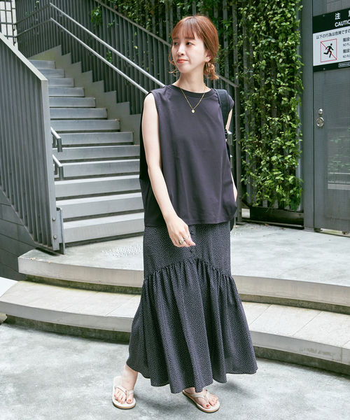B.C STOCK(ベーセーストック)の「《追加》ノースリーブ フレアTシャツ(Tシャツ/カットソー・レディース・ベージュ/カーキ/ホワイト/ブラック・FREE)」の14枚目の写真