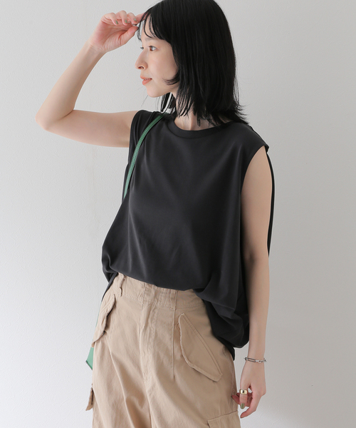 B.C STOCK(ベーセーストック)の「《追加》ノースリーブ フレアTシャツ(Tシャツ/カットソー・レディース・ベージュ/カーキ/ホワイト/ブラック・FREE)」の21枚目の写真