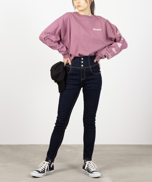 Dickies(ディッキーズ)の「Dickies ディッキーズ 長袖ロングTシャツ(Tシャツ/カットソー・レディース・オートミール/ライトグレー/ブラック/ピンク・フリー)」の7枚目の写真