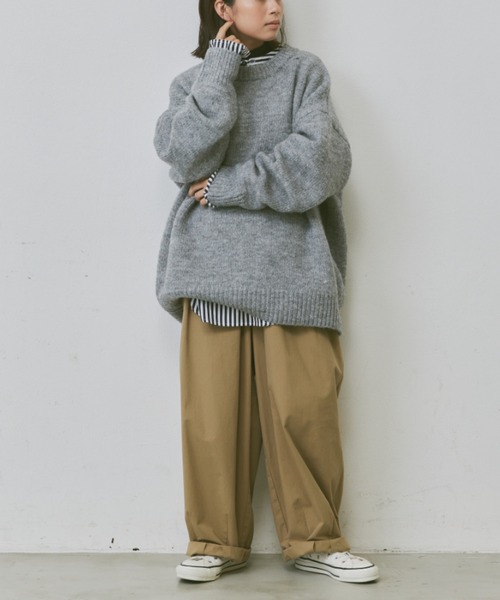 Libra Cue（リブラ キュー）の「バンドカラーラウンドヘムロングスリーブシャツ（シャツ/ブラウス・レディース・ネイビー/ベージュ・FREE）」の16枚目の写真