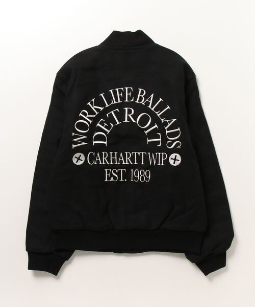 Carhartt WIP（カーハートダブリューアイピー）の「Carhartt WIP/カーハートダブリューアイピー WORK VARSITY BOMBER ボンバージャケット レギュラーフィット I032435（スタジャン・メンズ・ブラック/ブラウン・S/M/L/XL）」の3枚目の写真