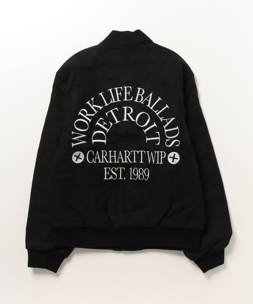 Carhartt WIP（カーハートダブリューアイピー）の「Carhartt WIP/カーハートダブリューアイピー WORK VARSITY BOMBER ボンバージャケット レギュラーフィット I032435（スタジャン・メンズ・ブラック/ブラウン・S/M/L/XL）」の6枚目の写真