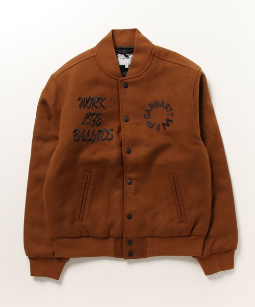 Carhartt WIP（カーハートダブリューアイピー）の「Carhartt WIP/カーハートダブリューアイピー WORK VARSITY BOMBER ボンバージャケット レギュラーフィット I032435（スタジャン・メンズ・ブラック/ブラウン・S/M/L/XL）」の8枚目の写真