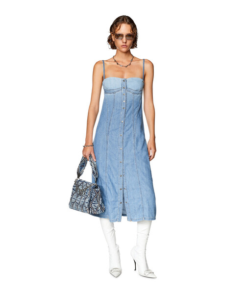 DIESEL(ディーゼル)の「レディース デニムワンピース ドレス ミディ丈(ワンピース・レディース・インディゴブルー・LARGE/MEDIUM/X-SMALL/SMALL)」の5枚目の写真