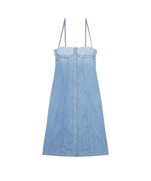 DIESEL(ディーゼル)の「レディース デニムワンピース ドレス ミディ丈(ワンピース・レディース・インディゴブルー・LARGE/MEDIUM/X-SMALL/SMALL)」の4枚目の写真