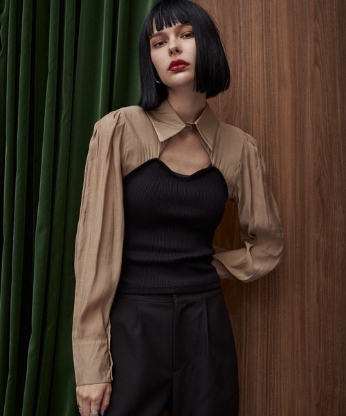 casane（カサネ）の「フロントホールカラーブラウス（シャツ/ブラウス・レディース・ブラック/ベージュ・FREE）」の3枚目の写真