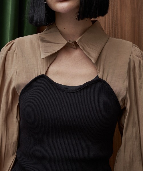 casane（カサネ）の「フロントホールカラーブラウス（シャツ/ブラウス・レディース・ブラック/ベージュ・FREE）」の8枚目の写真