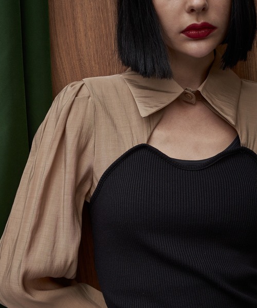 casane（カサネ）の「フロントホールカラーブラウス（シャツ/ブラウス・レディース・ブラック/ベージュ・FREE）」の9枚目の写真