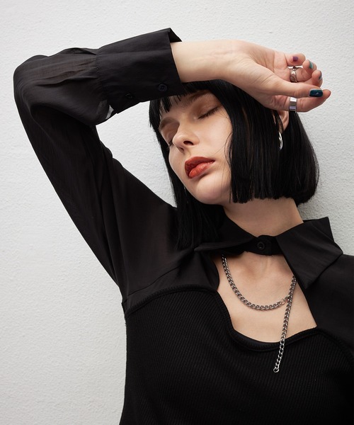 casane（カサネ）の「フロントホールカラーブラウス（シャツ/ブラウス・レディース・ブラック/ベージュ・FREE）」の20枚目の写真