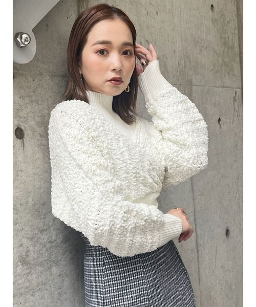 MURUA（ムルーア）の「ショルダーオープンカシュクールニット（ニット/セーター・レディース・ブラック/ワイン/ホワイト・FREE）」の8枚目の写真