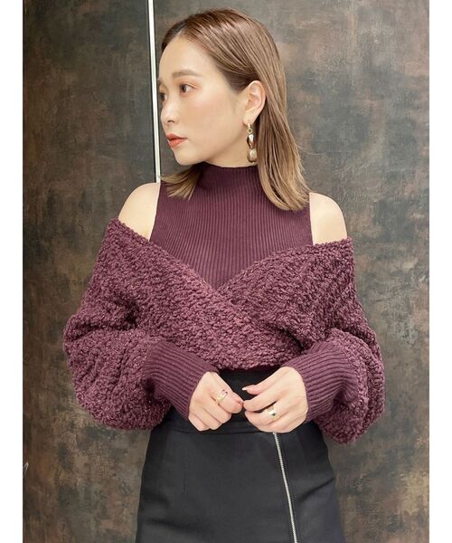 MURUA（ムルーア）の「ショルダーオープンカシュクールニット（ニット/セーター・レディース・ブラック/ワイン/ホワイト・FREE）」の13枚目の写真