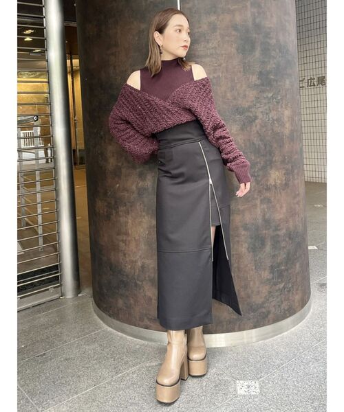 MURUA（ムルーア）の「ショルダーオープンカシュクールニット（ニット/セーター・レディース・ブラック/ワイン/ホワイト・FREE）」の15枚目の写真