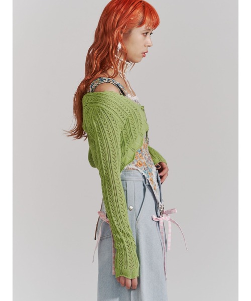 【新品 未使用】パメオポーズ PAMEO POSE モンスターカーディガン New Item Open Heart Ribbon Knit Cardigan ⁡ ダスティーカラーをMix