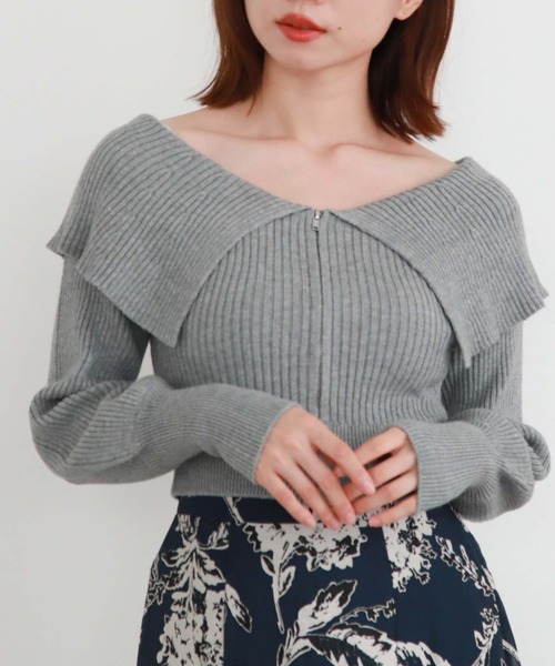 archives（アルシーヴ）の「フロントzipオフショルリブニット（ニット/セーター・レディース・ピンクベージュ/ブルーグレー/ブラック/アイボリー・MEDIUM）」の12枚目の写真