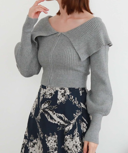 archives（アルシーヴ）の「フロントzipオフショルリブニット（ニット/セーター・レディース・ピンクベージュ/ブルーグレー/ブラック/アイボリー・MEDIUM）」の10枚目の写真