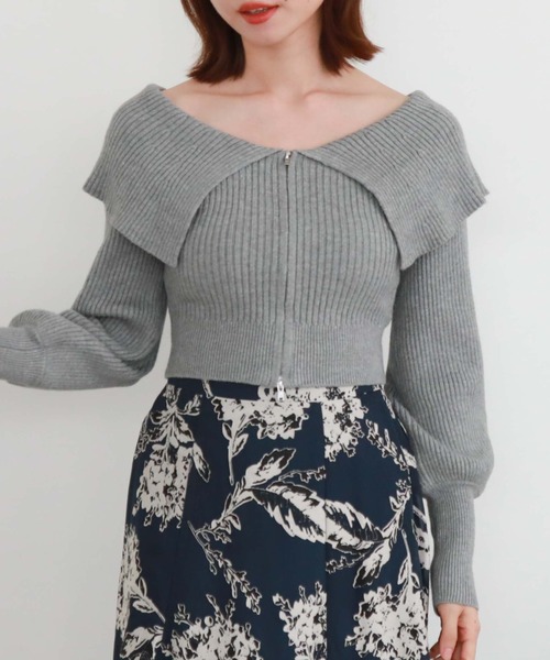 archives（アルシーヴ）の「フロントzipオフショルリブニット（ニット/セーター・レディース・ピンクベージュ/ブルーグレー/ブラック/アイボリー・MEDIUM）」の9枚目の写真