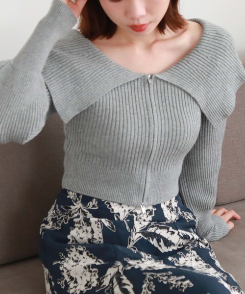 archives（アルシーヴ）の「フロントzipオフショルリブニット（ニット/セーター・レディース・ピンクベージュ/ブルーグレー/ブラック/アイボリー・MEDIUM）」の6枚目の写真