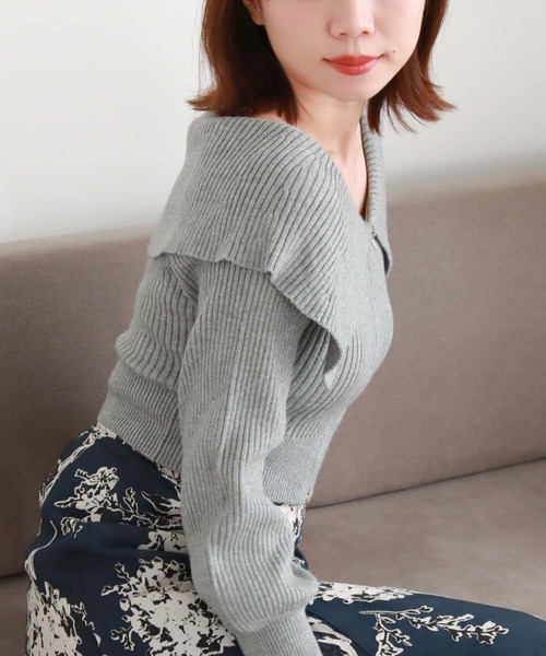 archives（アルシーヴ）の「フロントzipオフショルリブニット（ニット/セーター・レディース・ピンクベージュ/ブルーグレー/ブラック/アイボリー・MEDIUM）」の7枚目の写真