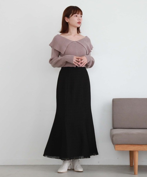 archives（アルシーヴ）の「フロントzipオフショルリブニット（ニット