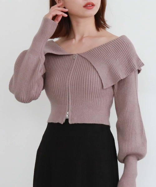 archives（アルシーヴ）の「フロントzipオフショルリブニット（ニット/セーター・レディース・ピンクベージュ/ブルーグレー/ブラック/アイボリー・MEDIUM）」の16枚目の写真