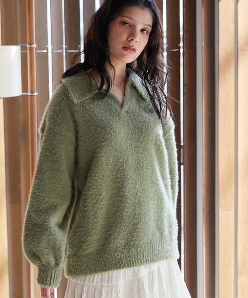 archives（アルシーヴ）の「ミニフェザースキッパーミドルニット