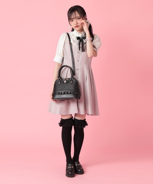 SecretDoor(シークレットドア)の「ボストンバッグ ショルダーバッグ ビジュー リボン ハート 量産 ポタージュ(ボストンバッグ・レディース・アイボリー/ブラック/ピンク・FREE)」の6枚目の写真