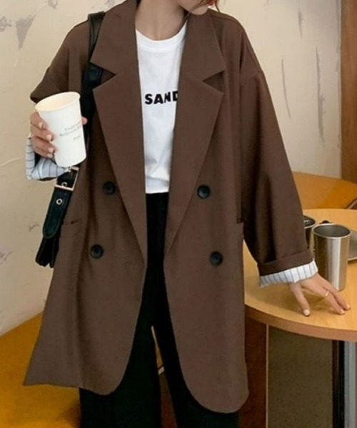 CANVAS+(キャンバスプラス)の「【CANVAS+】ルーズダブルジャケット(テーラードジャケット・レディース・ライトベージュ/ブラック/モカ/グレー・M)」の15枚目の写真