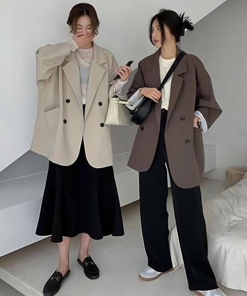 CANVAS+(キャンバスプラス)の「【CANVAS+】ルーズダブルジャケット(テーラードジャケット・レディース・ライトベージュ/ブラック/モカ/グレー・M)」の21枚目の写真