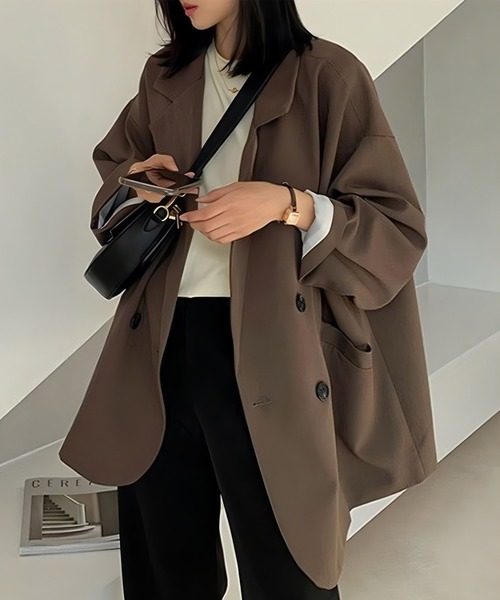 CANVAS+(キャンバスプラス)の「【CANVAS+】ルーズダブルジャケット(テーラードジャケット・レディース・ライトベージュ/ブラック/モカ/グレー・M)」の13枚目の写真
