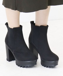 Liberty doll/厚底 サイドゴアブーツ 11cmチャンキーヒール 軽量 トラックソール チェルシーブーツ 美脚(9119)
