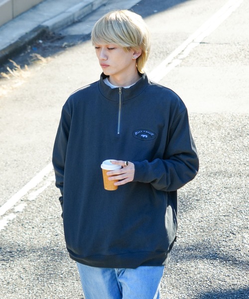 BILLABONG（ビラボン）の「BILLABONG メンズ HALF ZIP トレーナー 【2024年春夏モデル】/ビラボンワンポイント胸ブランドロゴリラックスシルエットハーフZIPスウェットトレーナー（スウェット・メンズ・ネイビー/オフホワイト/ホワイト・X-LARGE/MEDIUM/LARGE）」の2枚目の写真