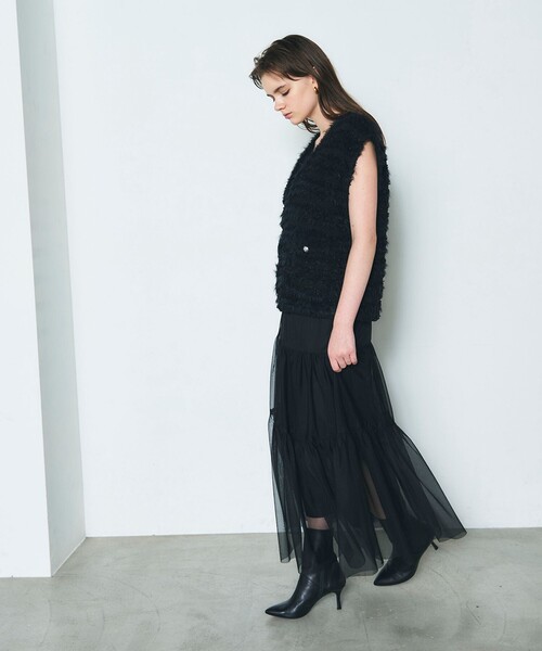 グレースコンチネンタル ツィードフリンジジレ36 ブラック 36