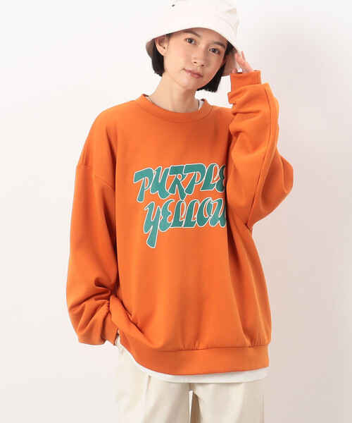 Purple&Yellow（パープルアンドイエロー）の「ＴＲダンボールニット ロゴプリント ビッグプルオーバー（スウェット・メンズ・オレンジ/ミント/アイボリー・L/M/S）」の3枚目の写真