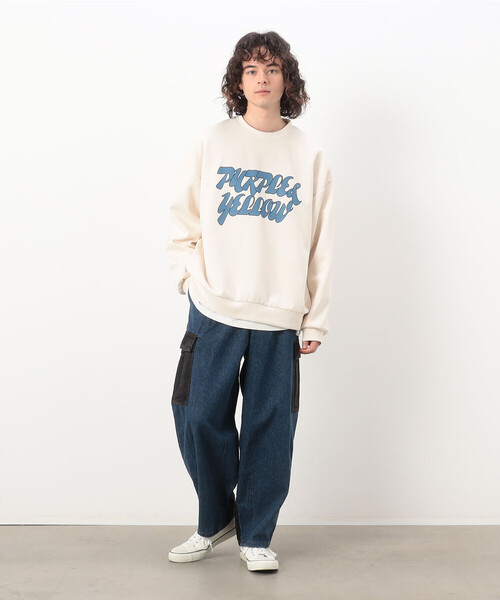 Purple&Yellow（パープルアンドイエロー）の「ＴＲダンボールニット ロゴプリント ビッグプルオーバー（スウェット・メンズ・オレンジ/ミント/アイボリー・L/M/S）」の7枚目の写真