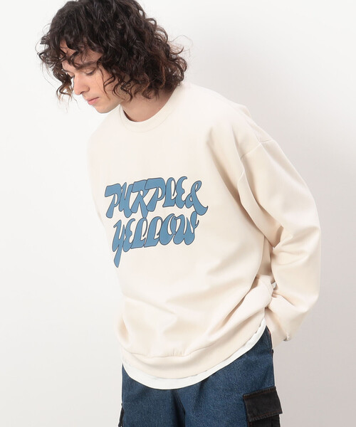 Purple&Yellow（パープルアンドイエロー）の「ＴＲダンボールニット ロゴプリント ビッグプルオーバー（スウェット・メンズ・オレンジ/ミント/アイボリー・L/M/S）」の8枚目の写真