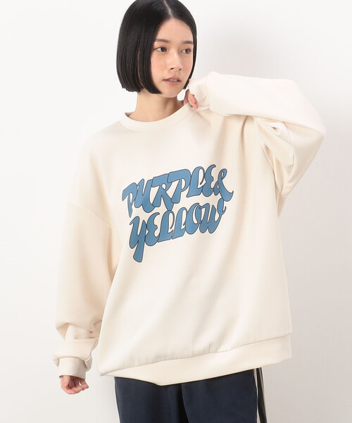 Purple&Yellow（パープルアンドイエロー）の「ＴＲダンボールニット ロゴプリント ビッグプルオーバー（スウェット・メンズ・オレンジ/ミント/アイボリー・L/M/S）」の11枚目の写真