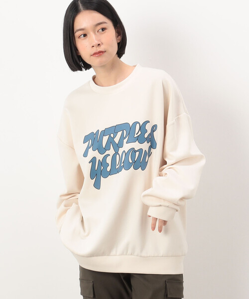 Purple&Yellow（パープルアンドイエロー）の「ＴＲダンボールニット ロゴプリント ビッグプルオーバー（スウェット・メンズ・オレンジ/ミント/アイボリー・L/M/S）」の12枚目の写真