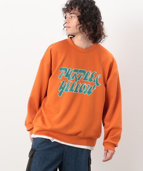 Purple&Yellow（パープルアンドイエロー）の「ＴＲダンボールニット ロゴプリント ビッグプルオーバー（スウェット・メンズ・オレンジ/ミント/アイボリー・L/M/S）」の15枚目の写真