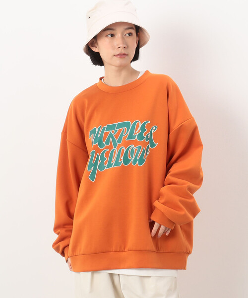 Purple&Yellow（パープルアンドイエロー）の「ＴＲダンボールニット ロゴプリント ビッグプルオーバー（スウェット・メンズ・オレンジ/ミント/アイボリー・L/M/S）」の19枚目の写真